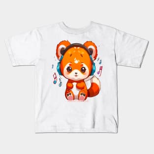 Kawaii Chibi RedPanda Listening to Kpop Music PanfurWare LLC Kids T-Shirt